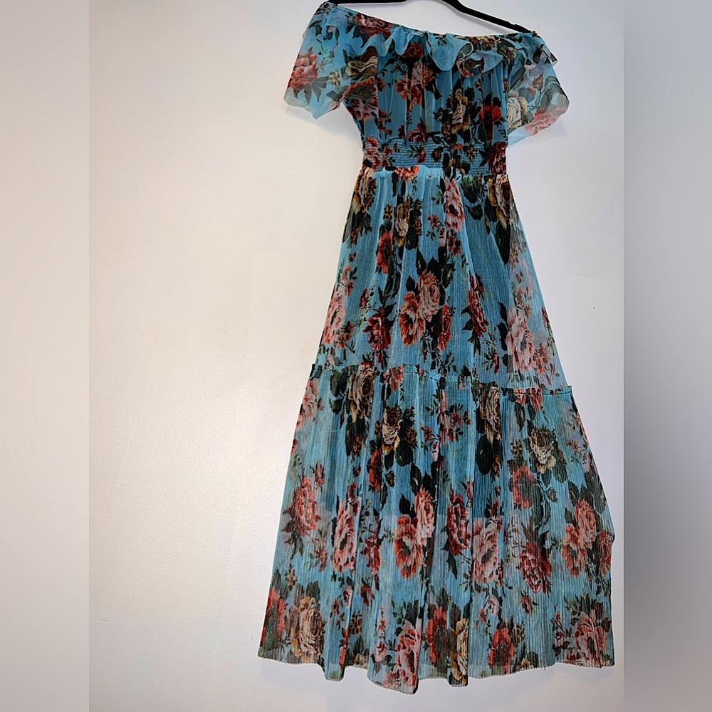 REGAL strapless light blue floral midi dress